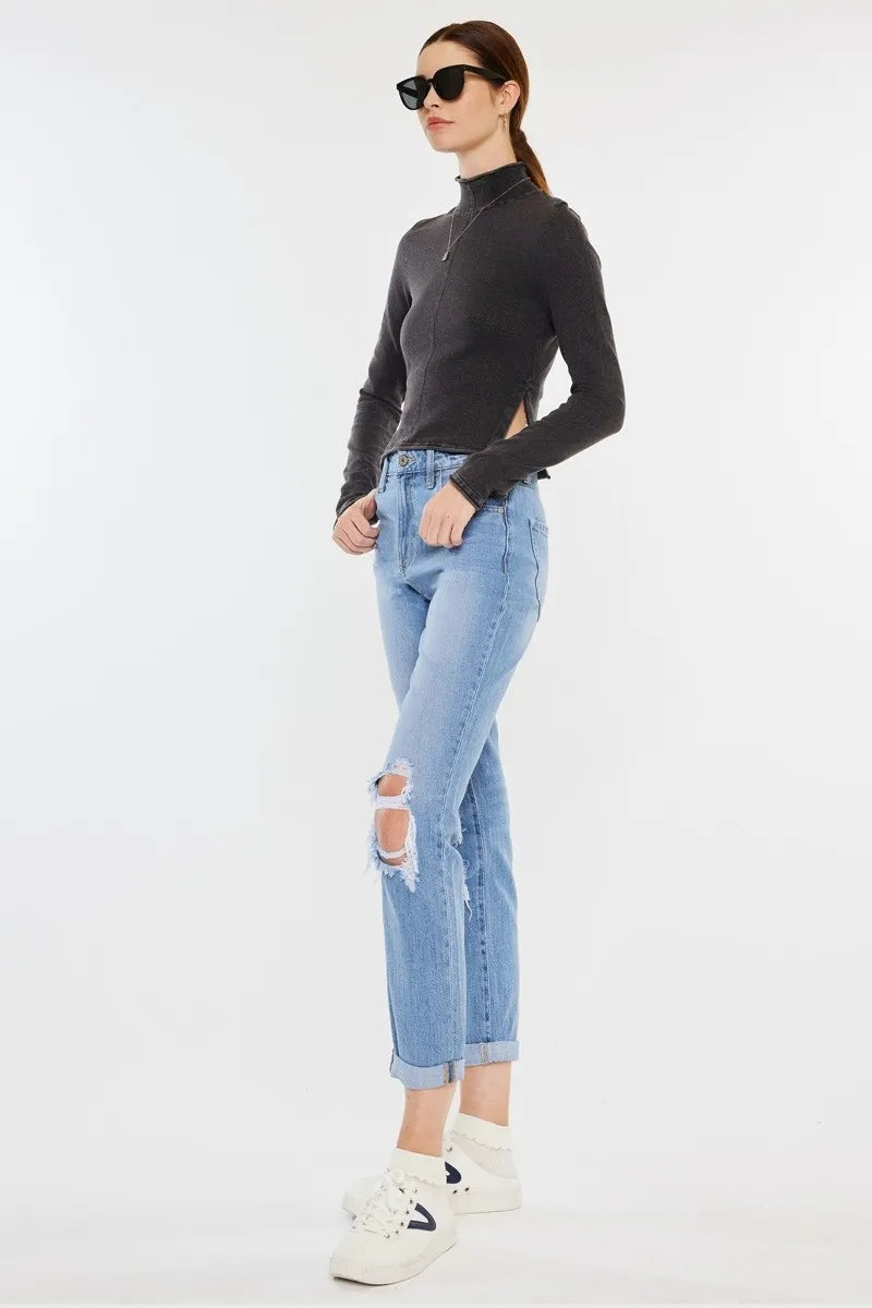 Kancan High Rise Distressed Mom Jeans - Fashorio