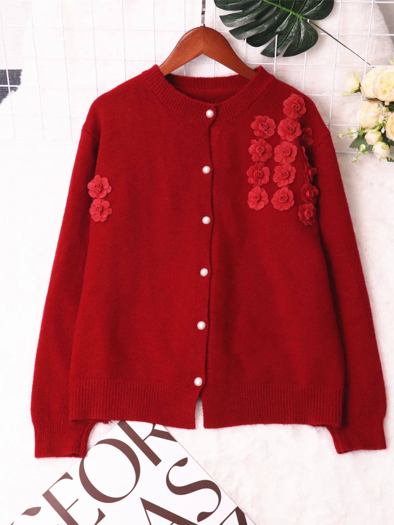 Flower Button Up Long Sleeve Cardigan - Fashorio