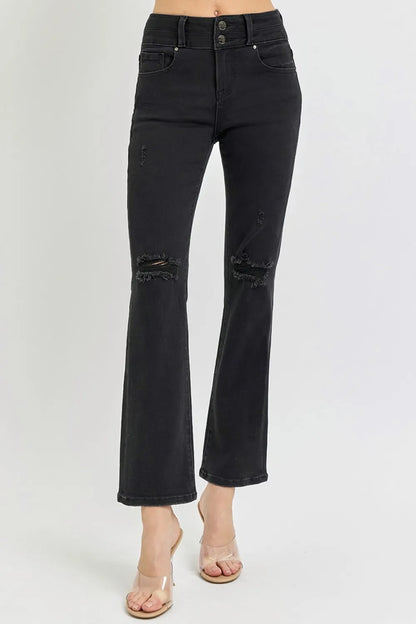 RISEN Full Size High Rise Wide Waistband Ankle Bootcut Jeans - Fashorio