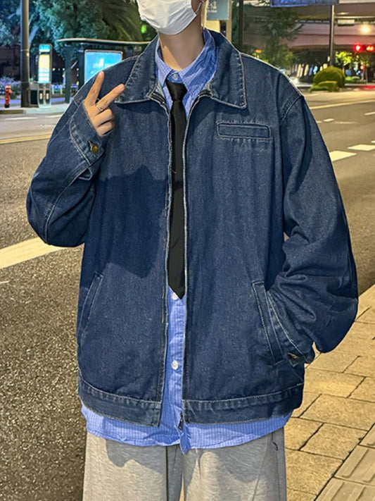 Men's Full Size Zip Up Long Sleeve Denim Jacket Plus Size - Fashorio