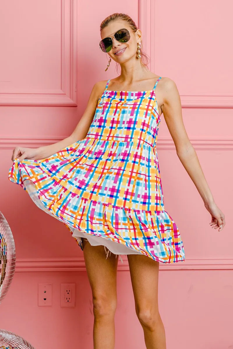 Plaid Sleeveless Sundress in Multi Color view 8