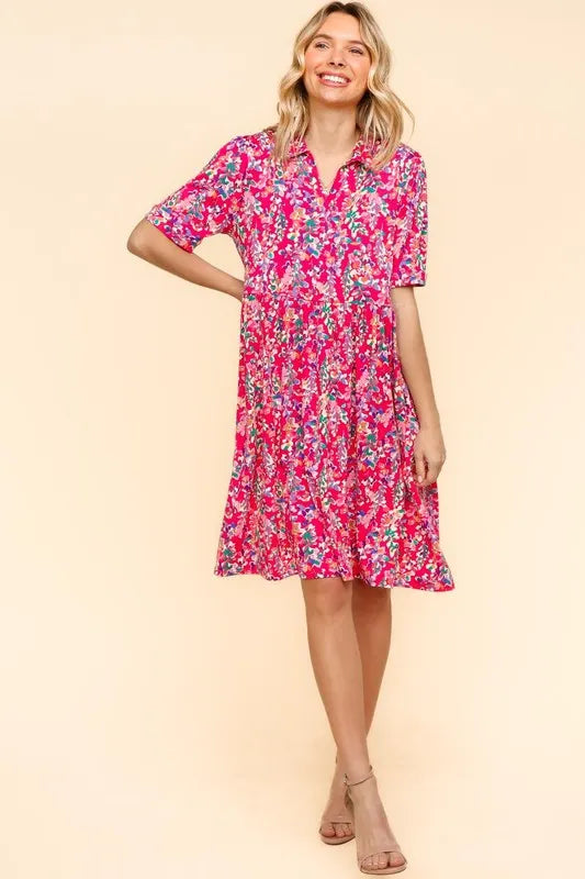 Johnny Collar Babydoll Dress with Pockets in Fuchsia view 7