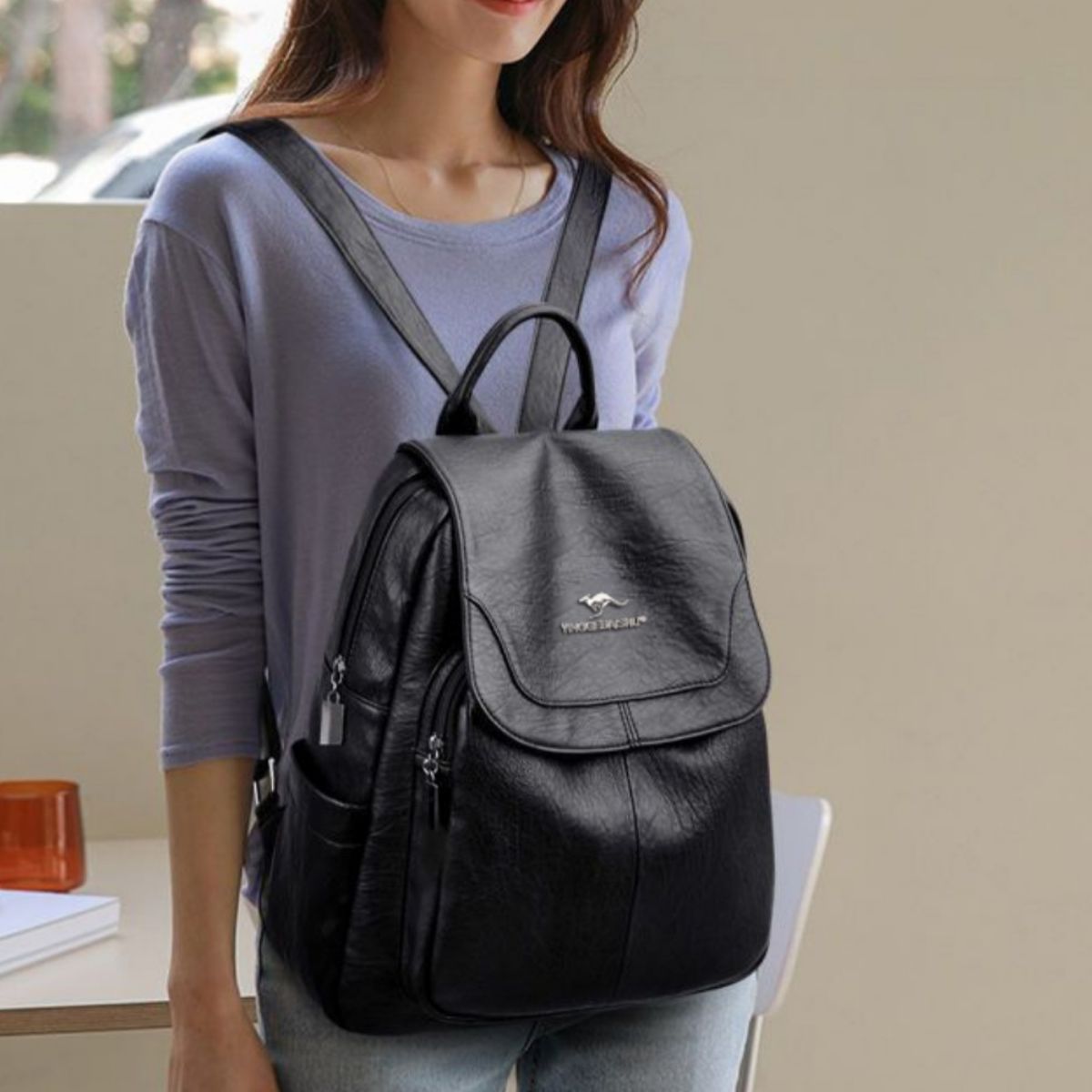 Leather backpack side angle