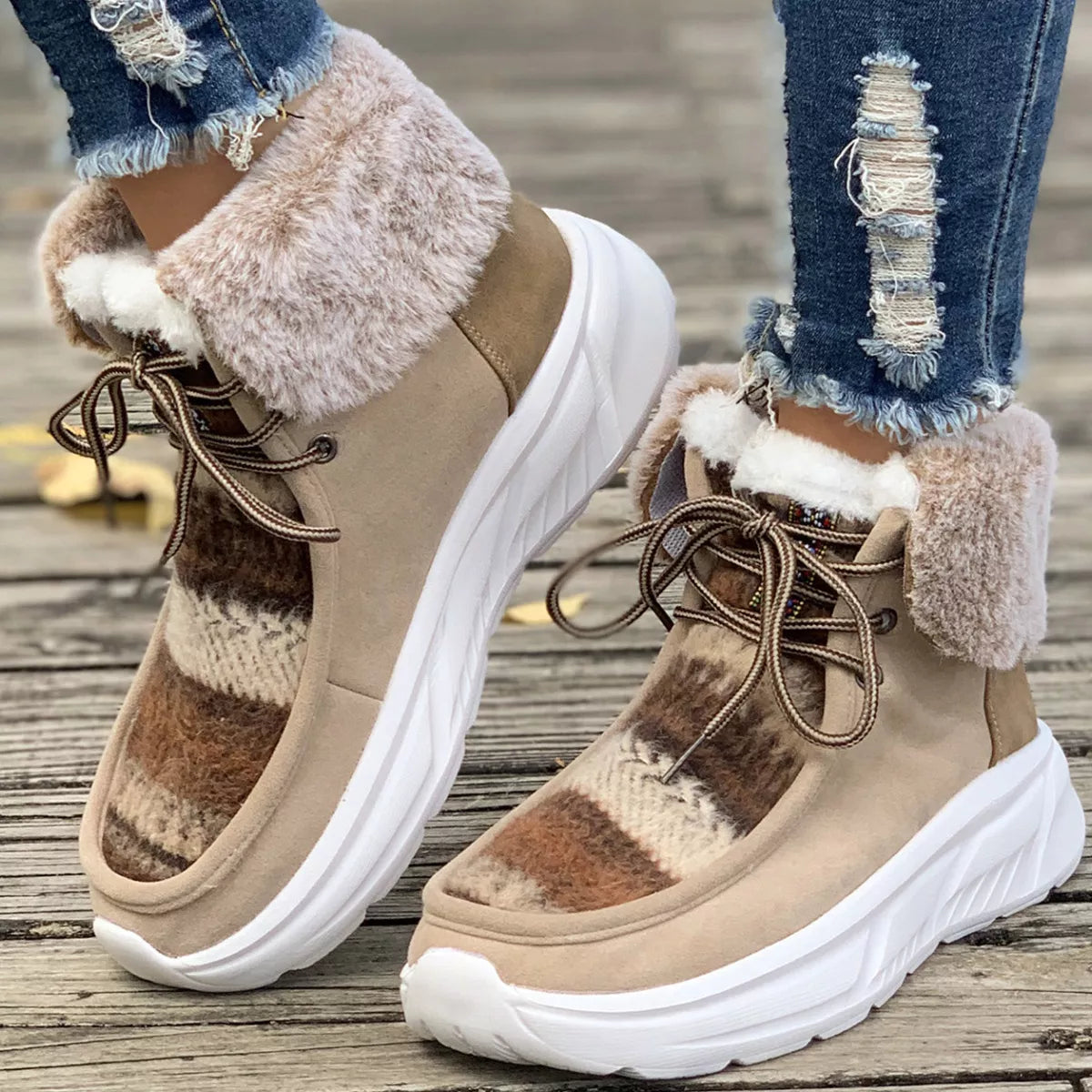Warm fur lined ankle boots side profile