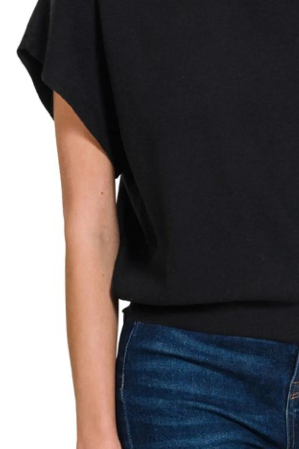Ribbed Round Neck Short Dolman Sleeve Sweater side view