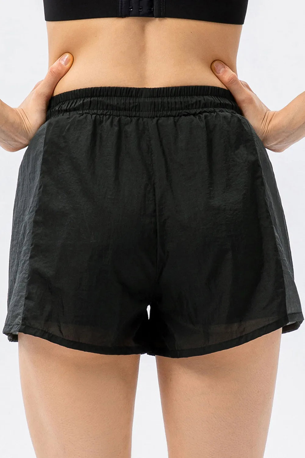 color block drawstring active shorts back view