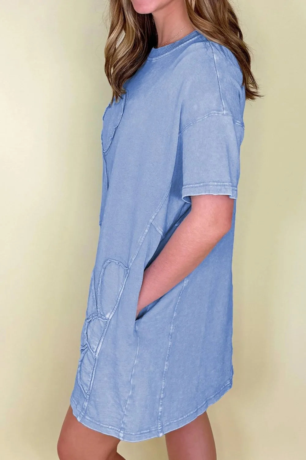 Floral round neck short sleeve shirt dress back view