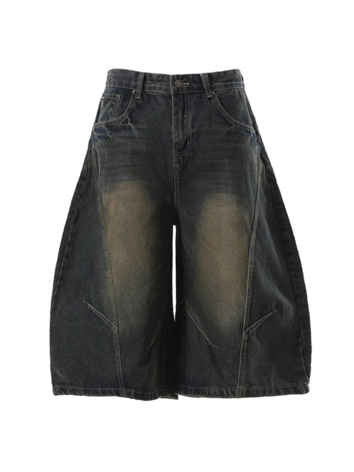 Men's Washed Wide Leg Denim Shorts Dark Blue - Fashorio