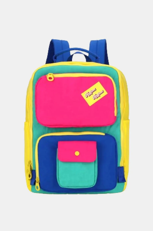 Himawari Contrast Nylon Backpack Bag with Handles Yellow One Size - Fashorio