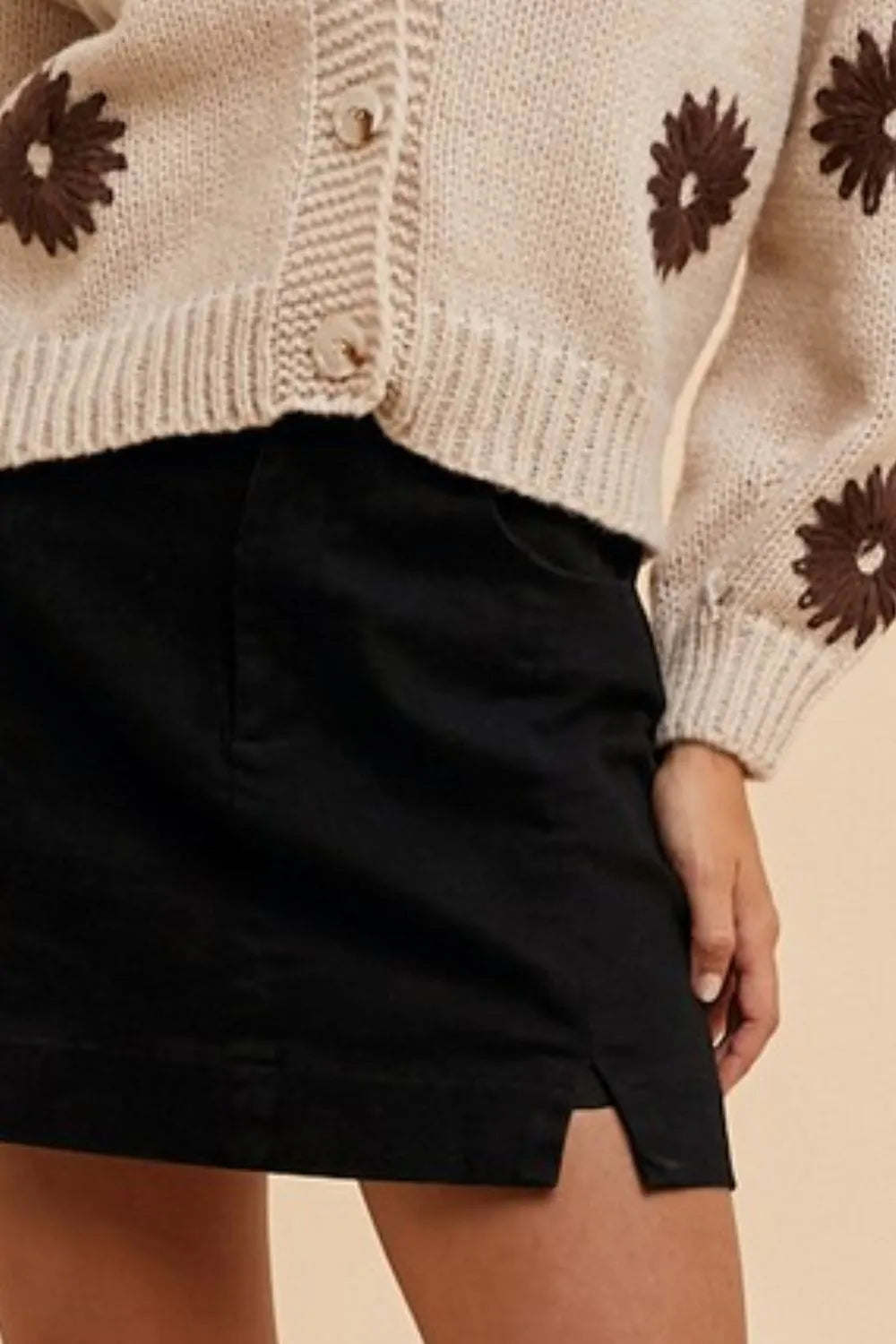 Annie Wear Comfort Stretch Cotton Slit Detailed Mini Skirt - Fashorio