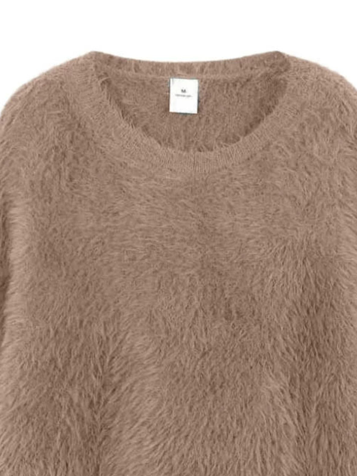 Khaki fuzzy knit sweater styling view