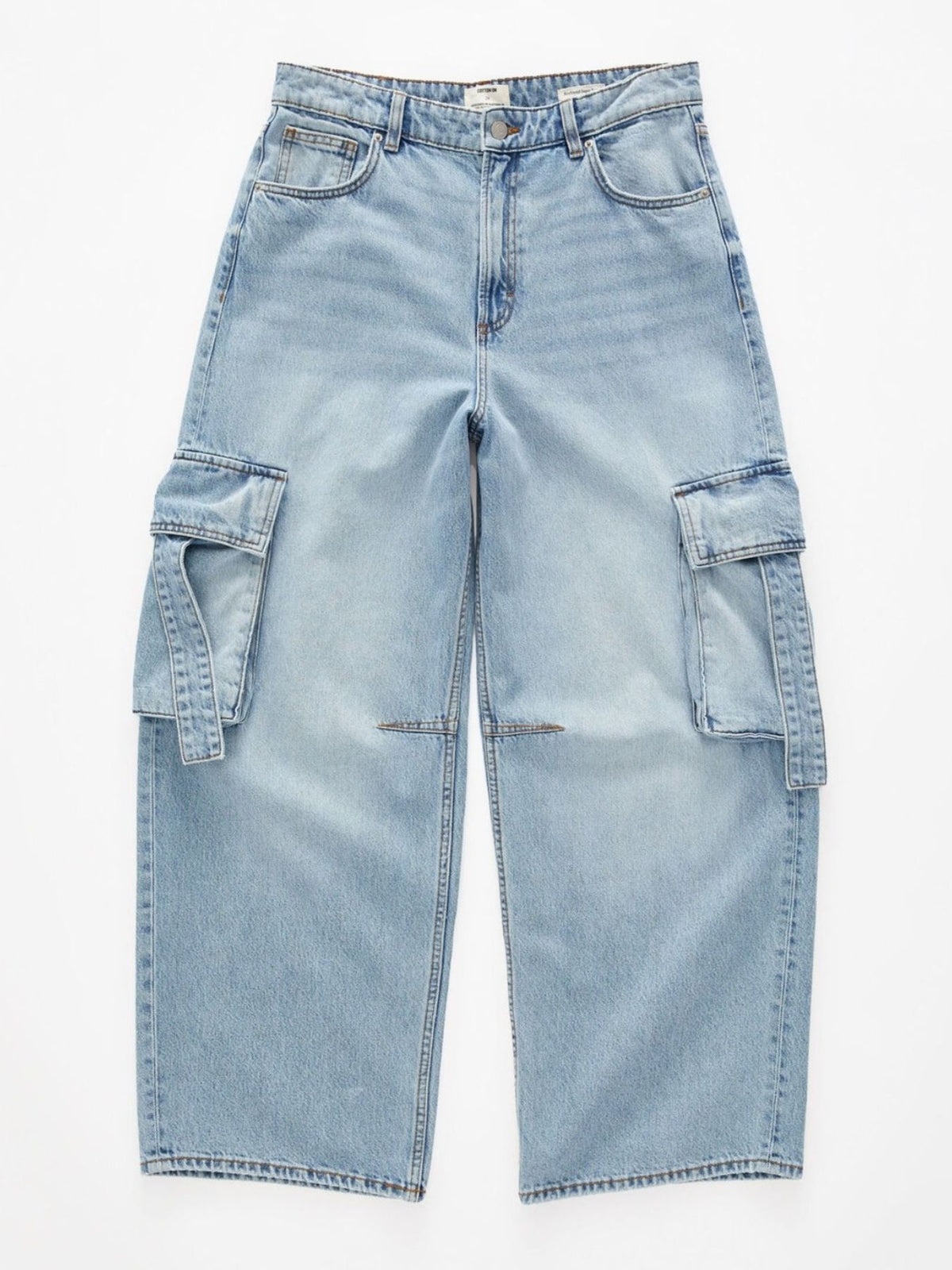Vintage Wash Wide Leg Cargo Jeans, view 10