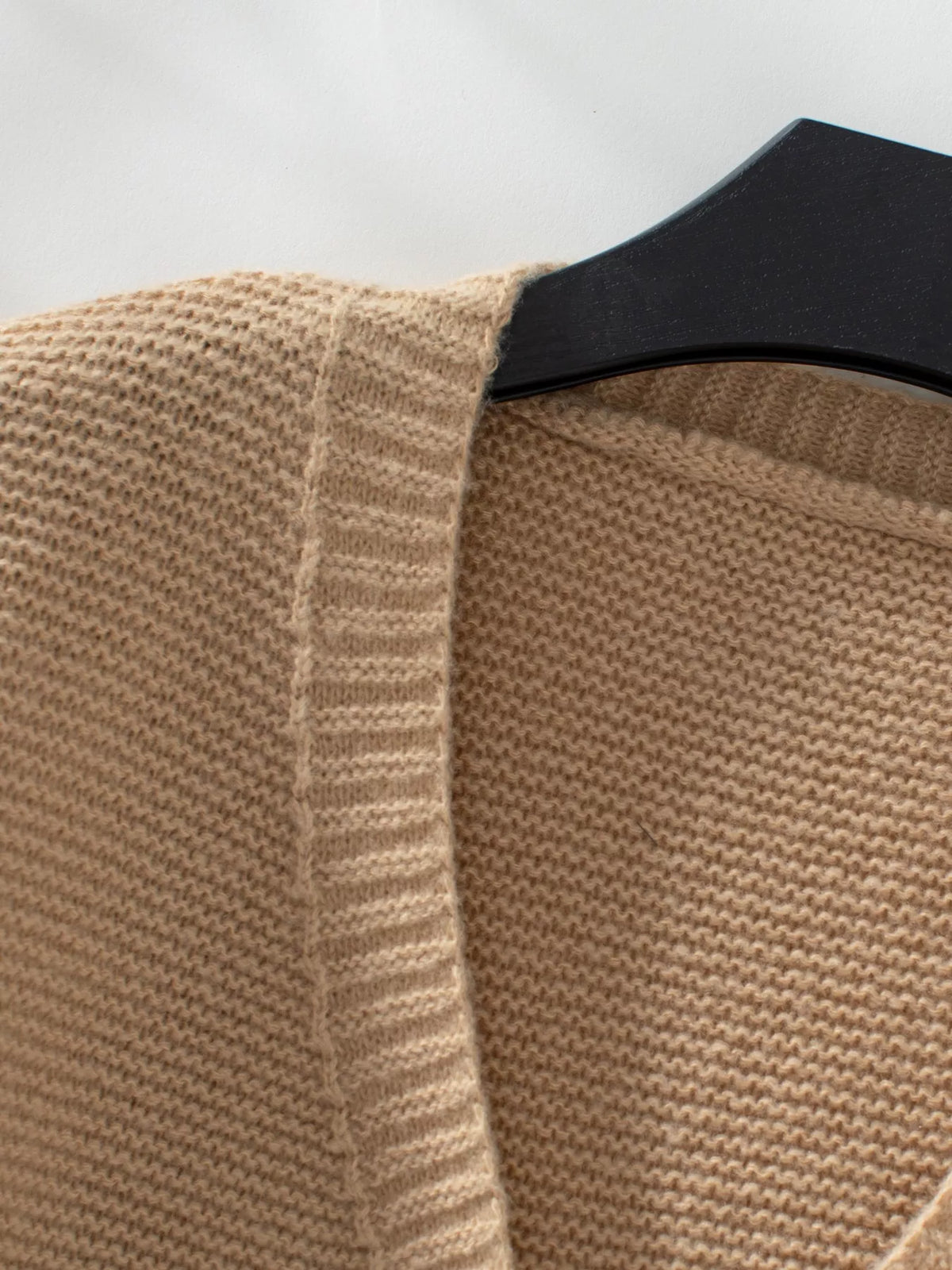 textured knit open front cardigan neckline detail