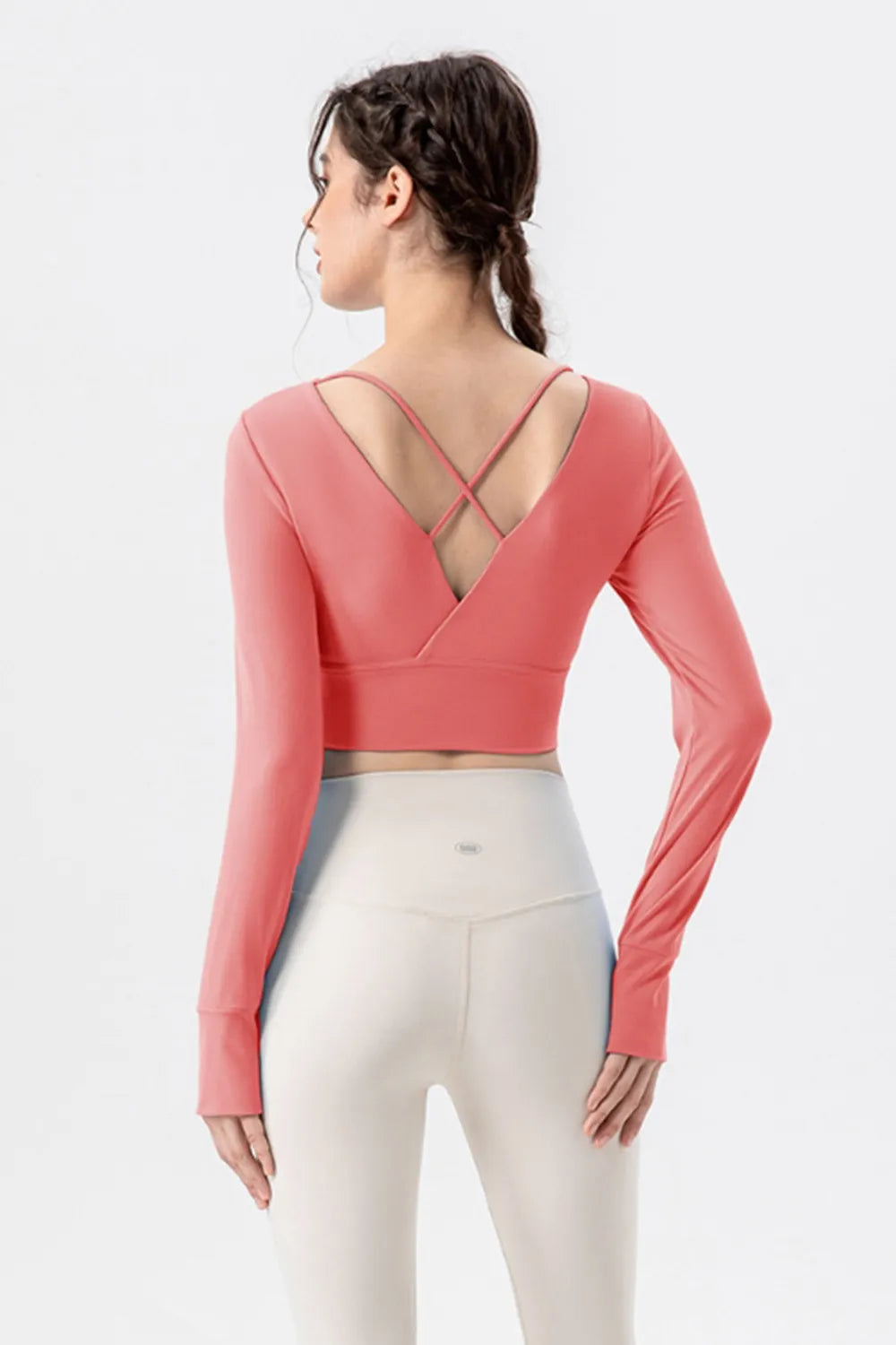 Square neck crisscross active t-shirt styling view