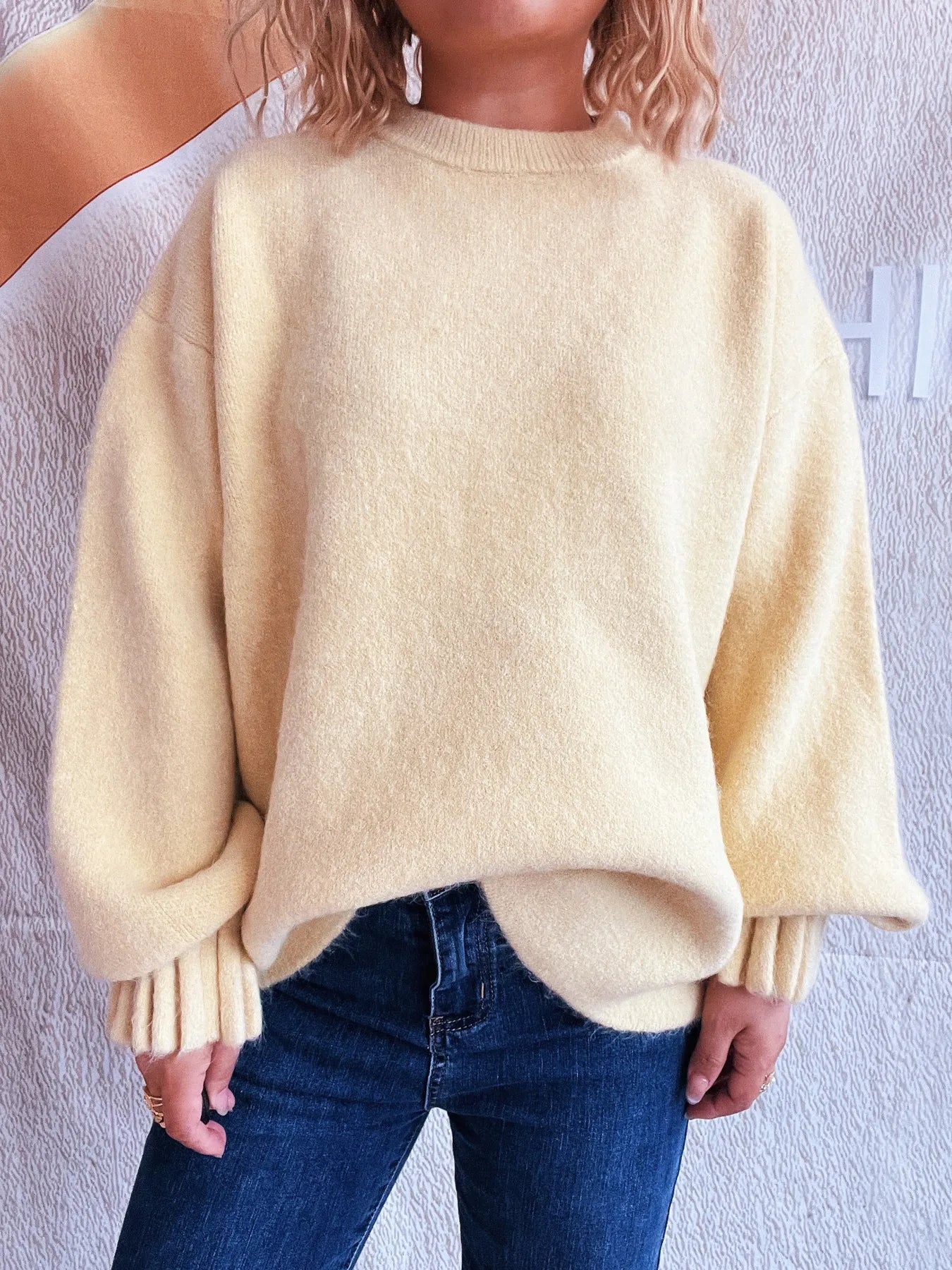 Round Neck Dropped Shoulder Sweater - Fashorio