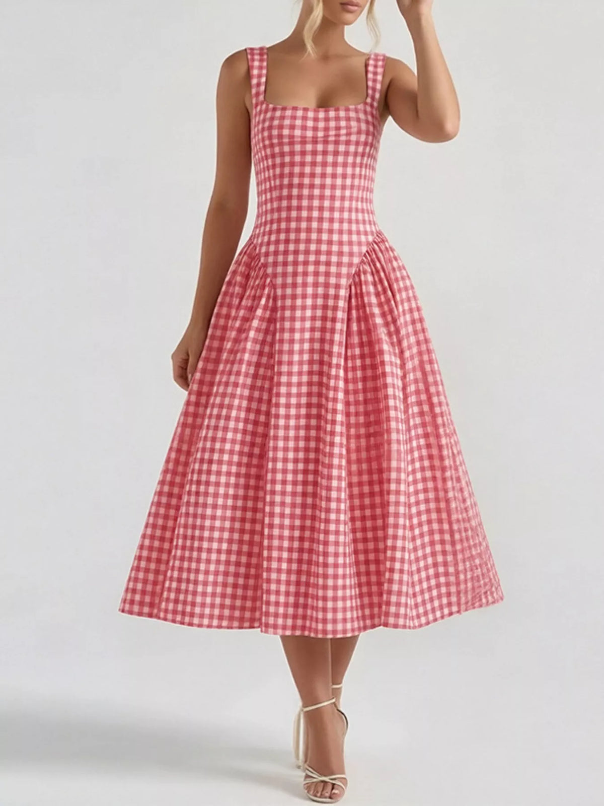 Plaid Square Neckline Midi Dress, view 10