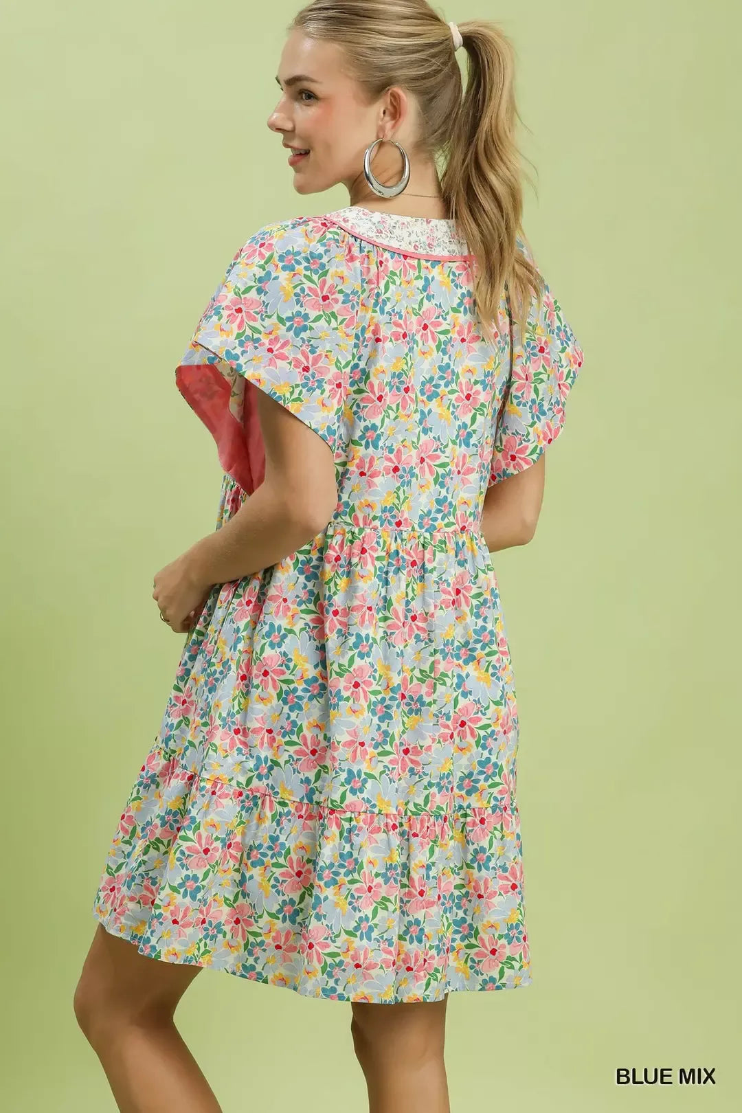 Mix Floral Tiered Mini Dress with Side Pockets side view