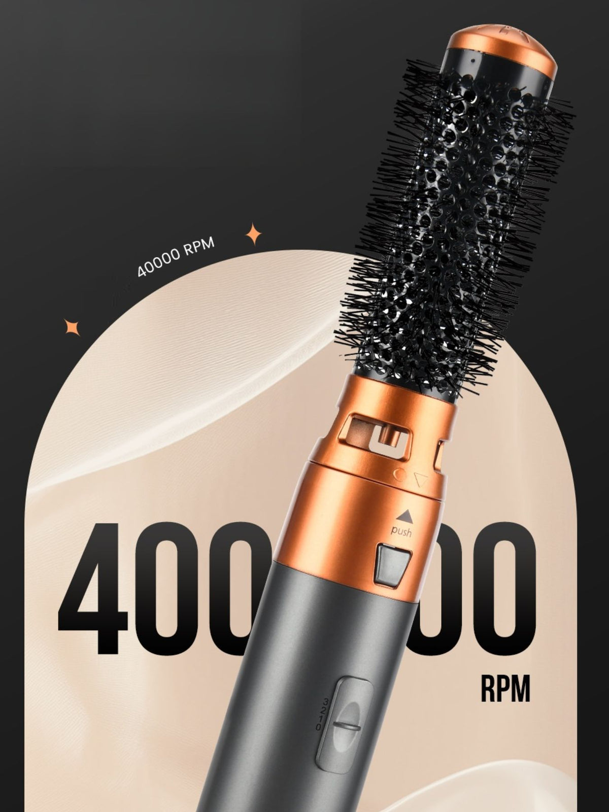 Woman blow drying hair with hot air brush