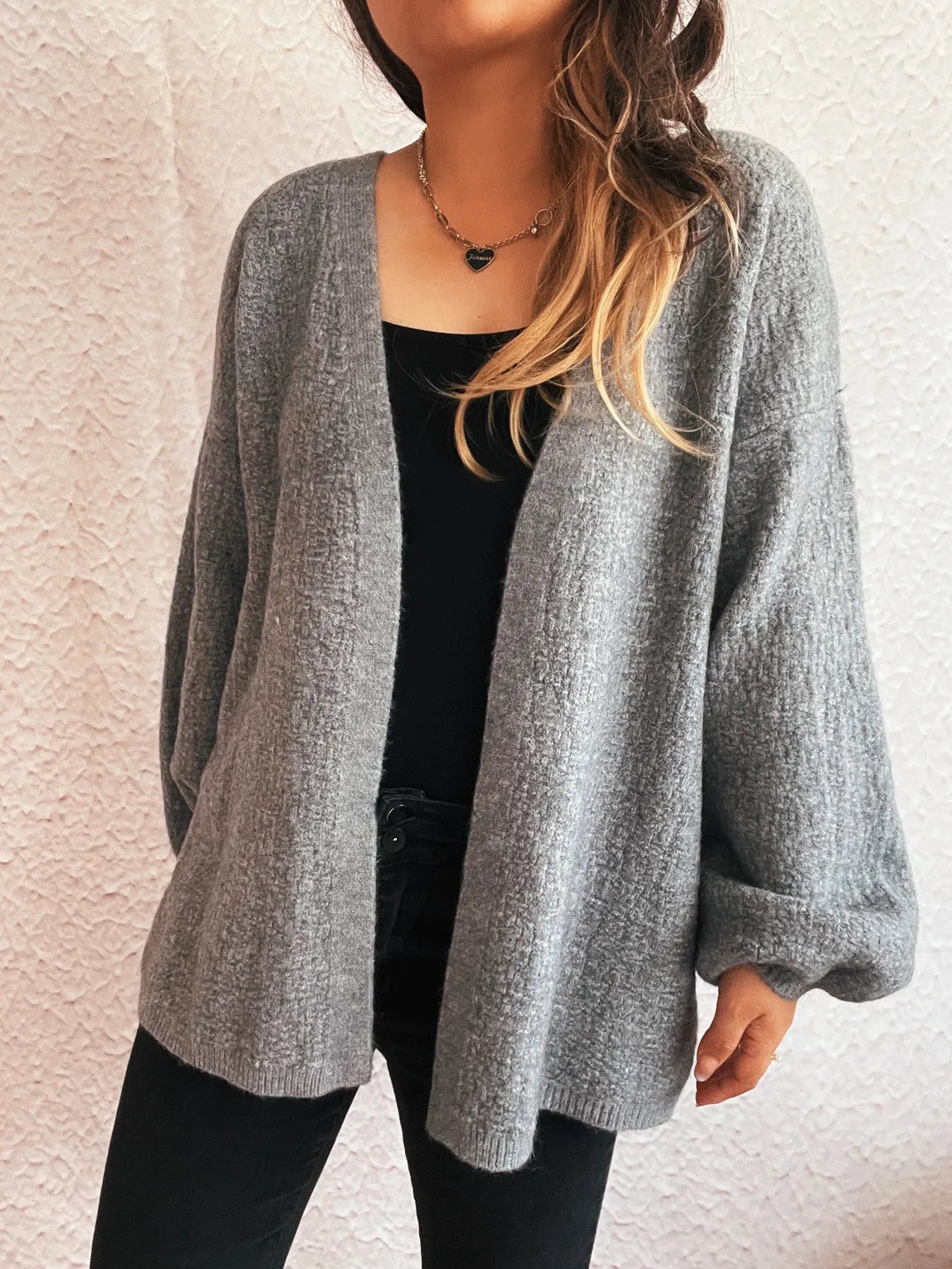 Open Front Long Sleeve Cardigan - Fashorio