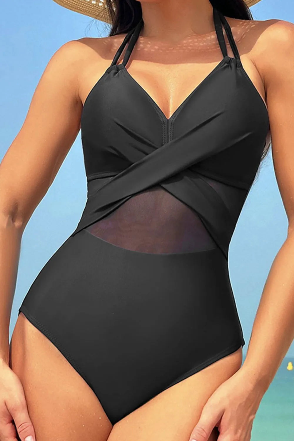 Crisscross Halter Neck One-Piece Swimwear - Fashorio