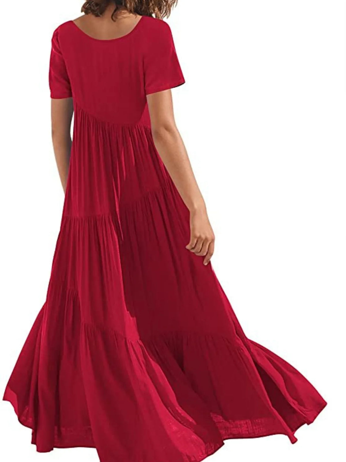 round neck tiered ruffle maxi dress full length view