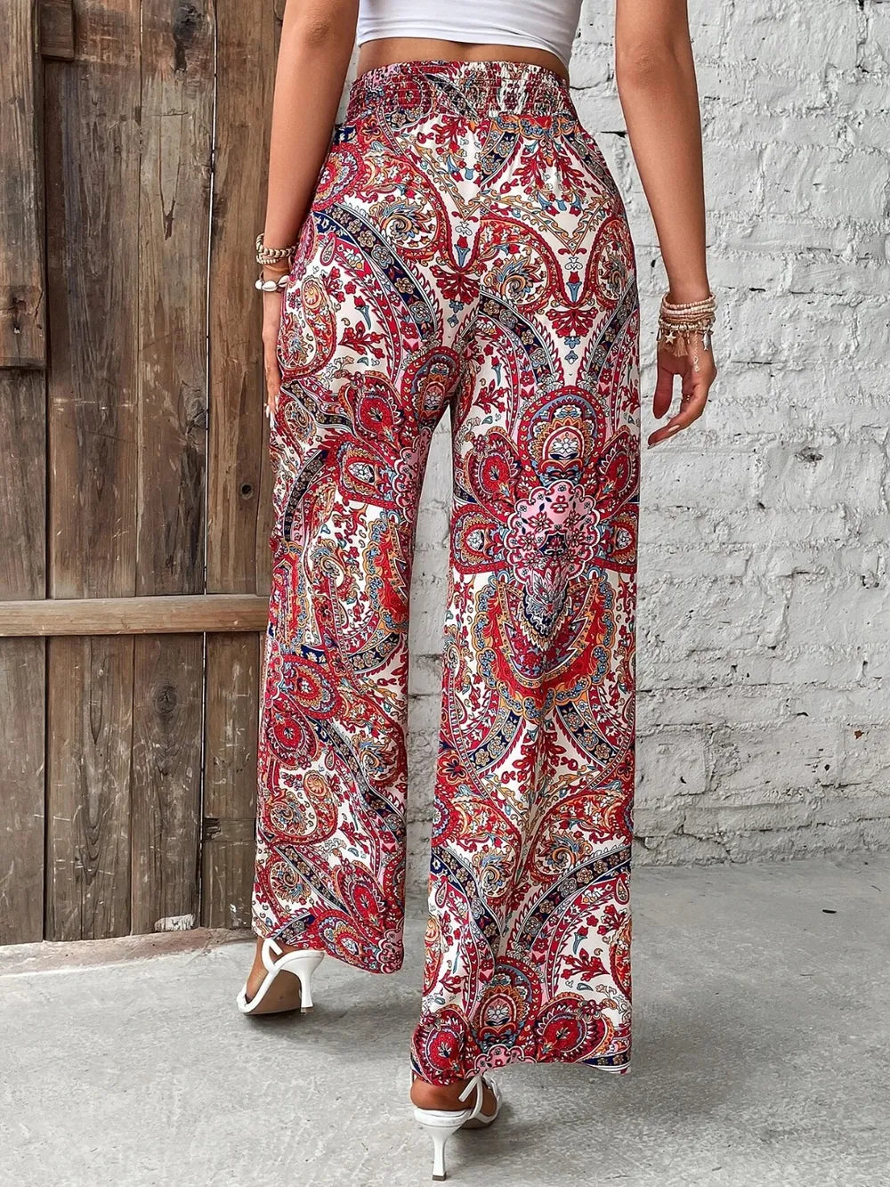 Printed tie waist wide leg pants alternate colorway view