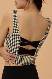 Crisscross Back Houndstooth Active Bra Plaid - Fashorio