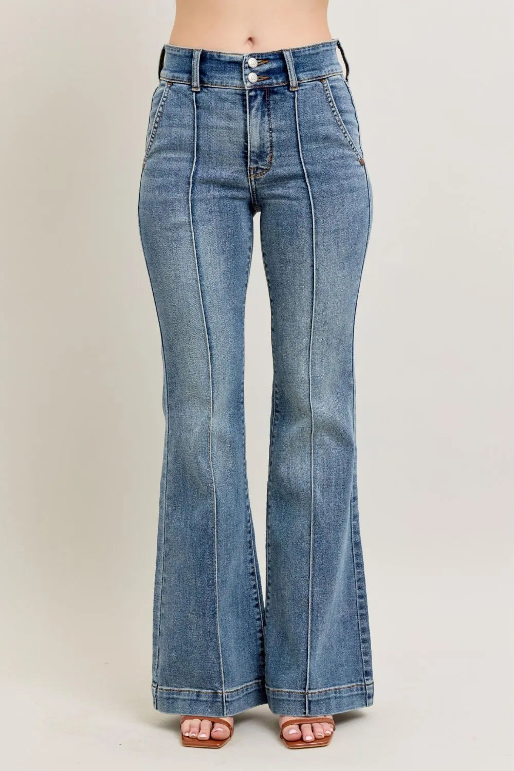 Judy Blue Full Size High-Waist Flare Denim Jeans with Front Seam Detail Plus Size - Fashorio
