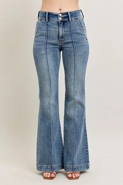 Judy Blue Full Size High-Waist Flare Denim Jeans with Front Seam Detail Plus Size - Fashorio
