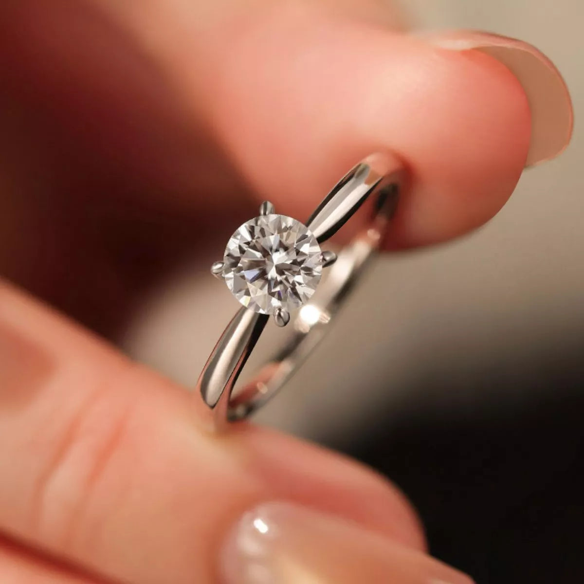 Moissanite ring shown with its matching gift box
