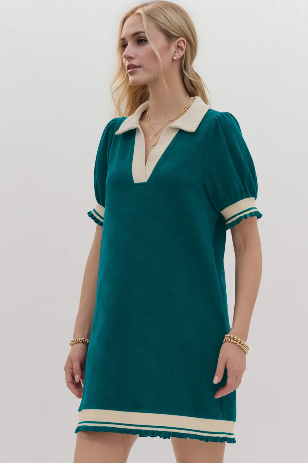Frill Contrast Trim Collar Short Sleeve Mini Dress, view 21