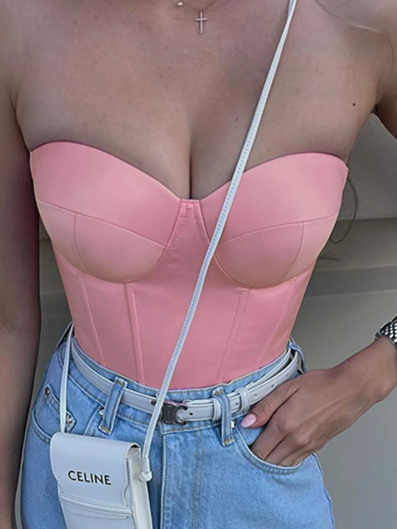 Sweetheart Neck Tube Top Pink - Fashorio