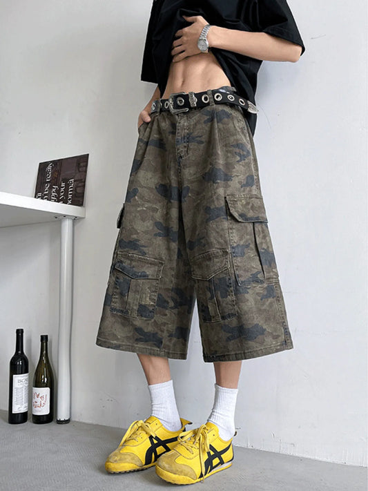 Men's Full Size Camouflage Wide Leg Denim Shorts Plus Size - Fashorio