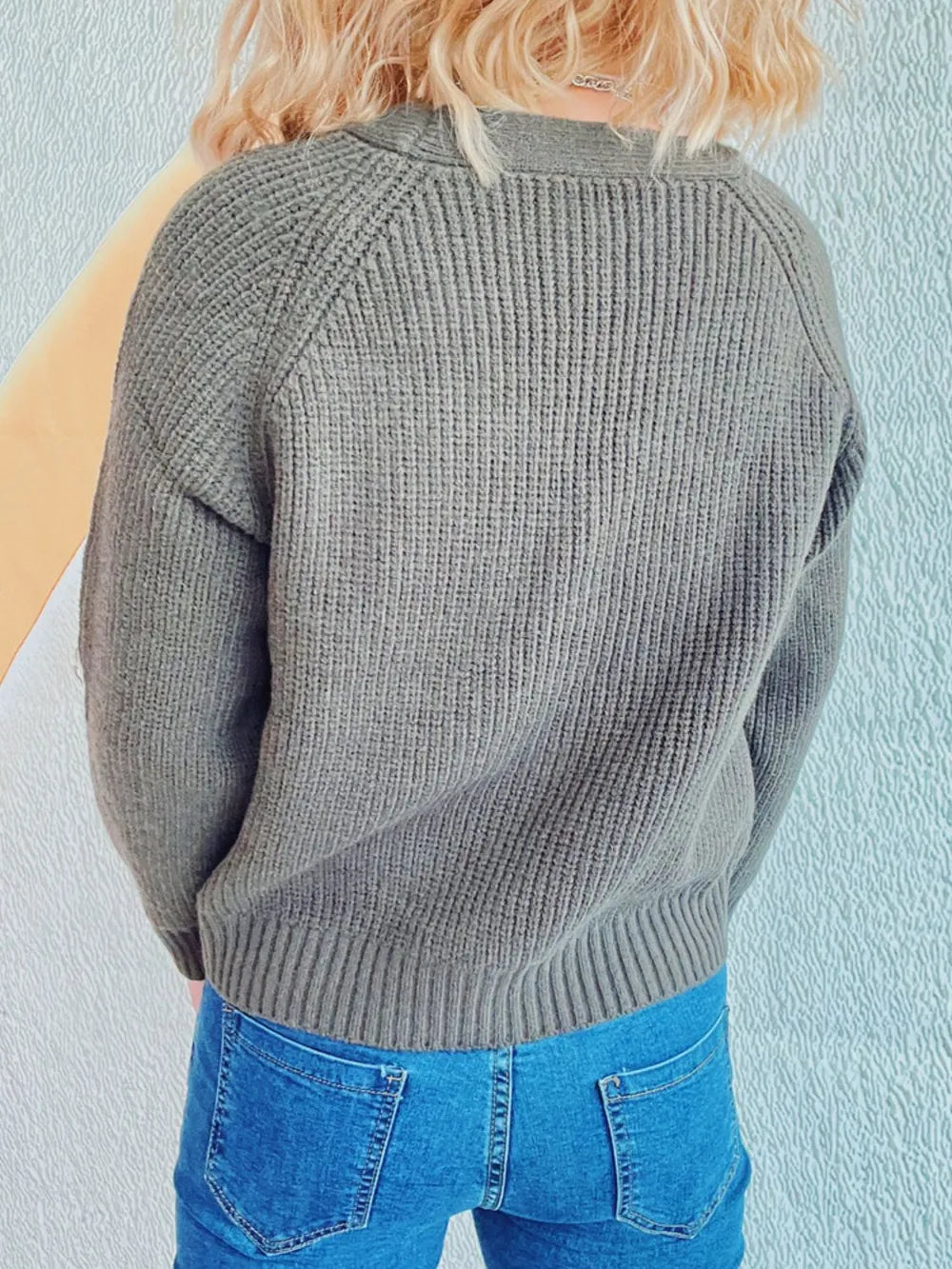 Cable-Knit V-Neck Button Down Long Sleeve Cardigan - Fashorio