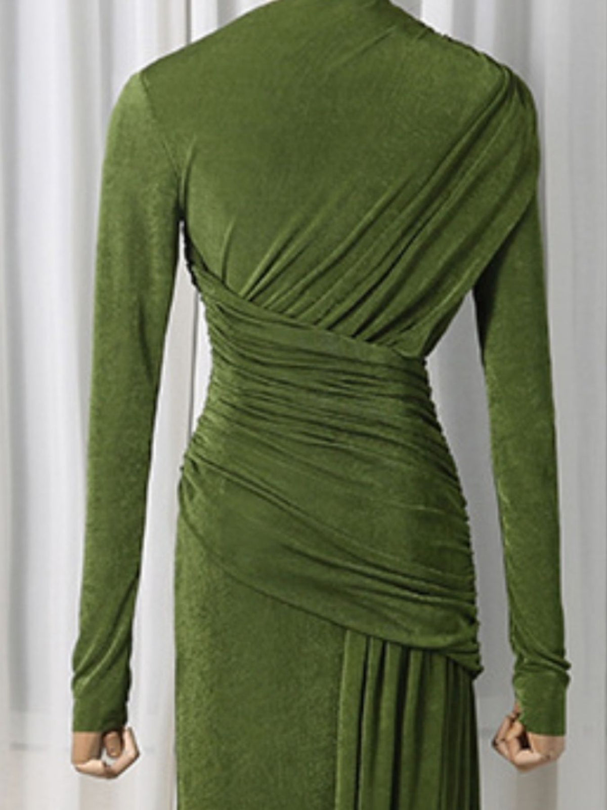 Ruched long sleeve maxi dress, flat lay