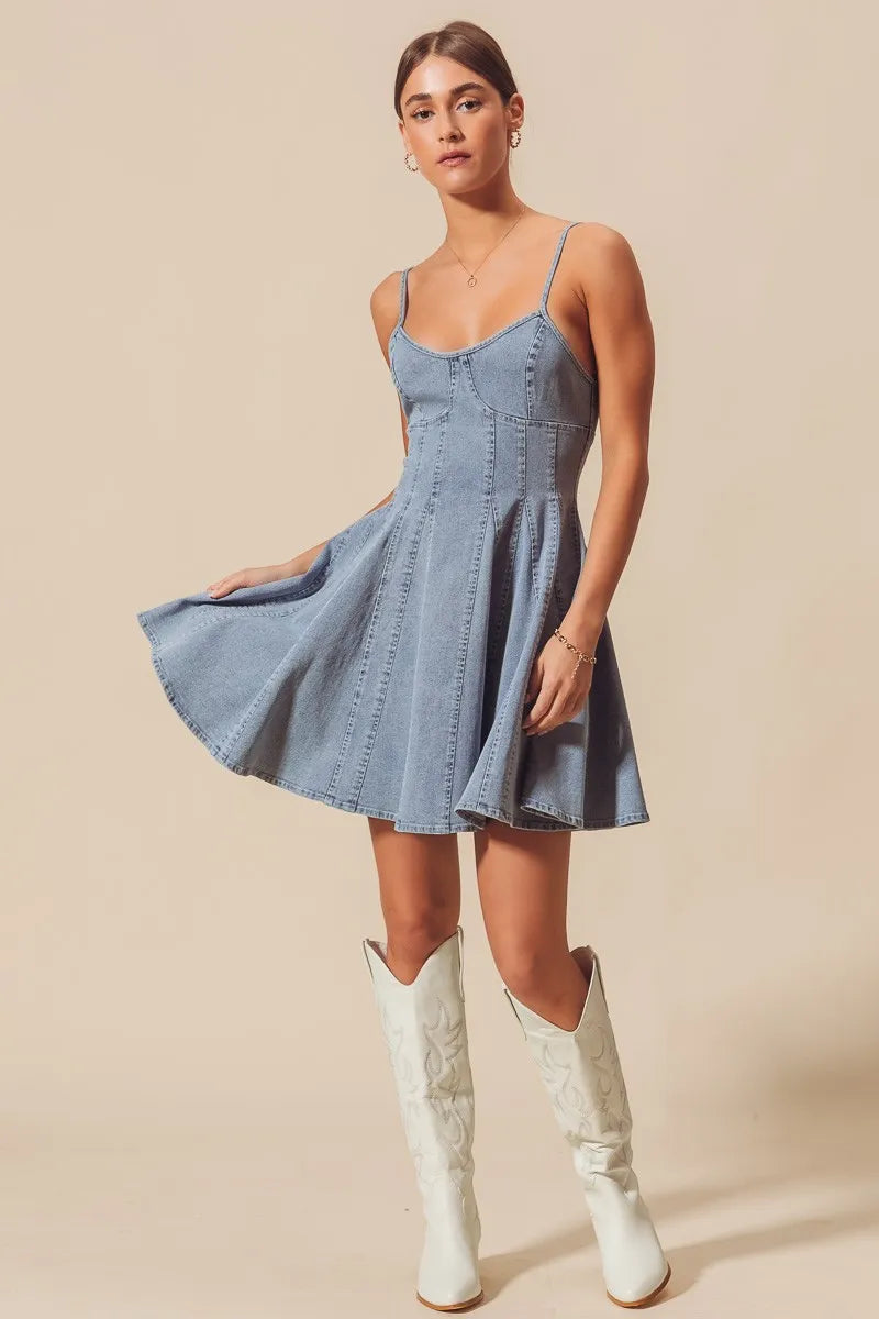 SO ME A Line Fit and Flare Denim Mini Dress - Fashorio
