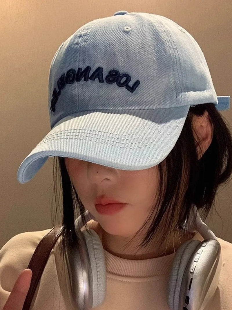 Casual embroidered denim baseball cap front view