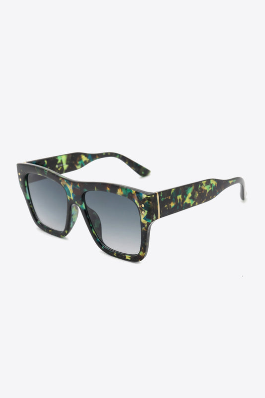 UV400 Patterned Polycarbonate Square Sunglasses Black One Size - Fashorio