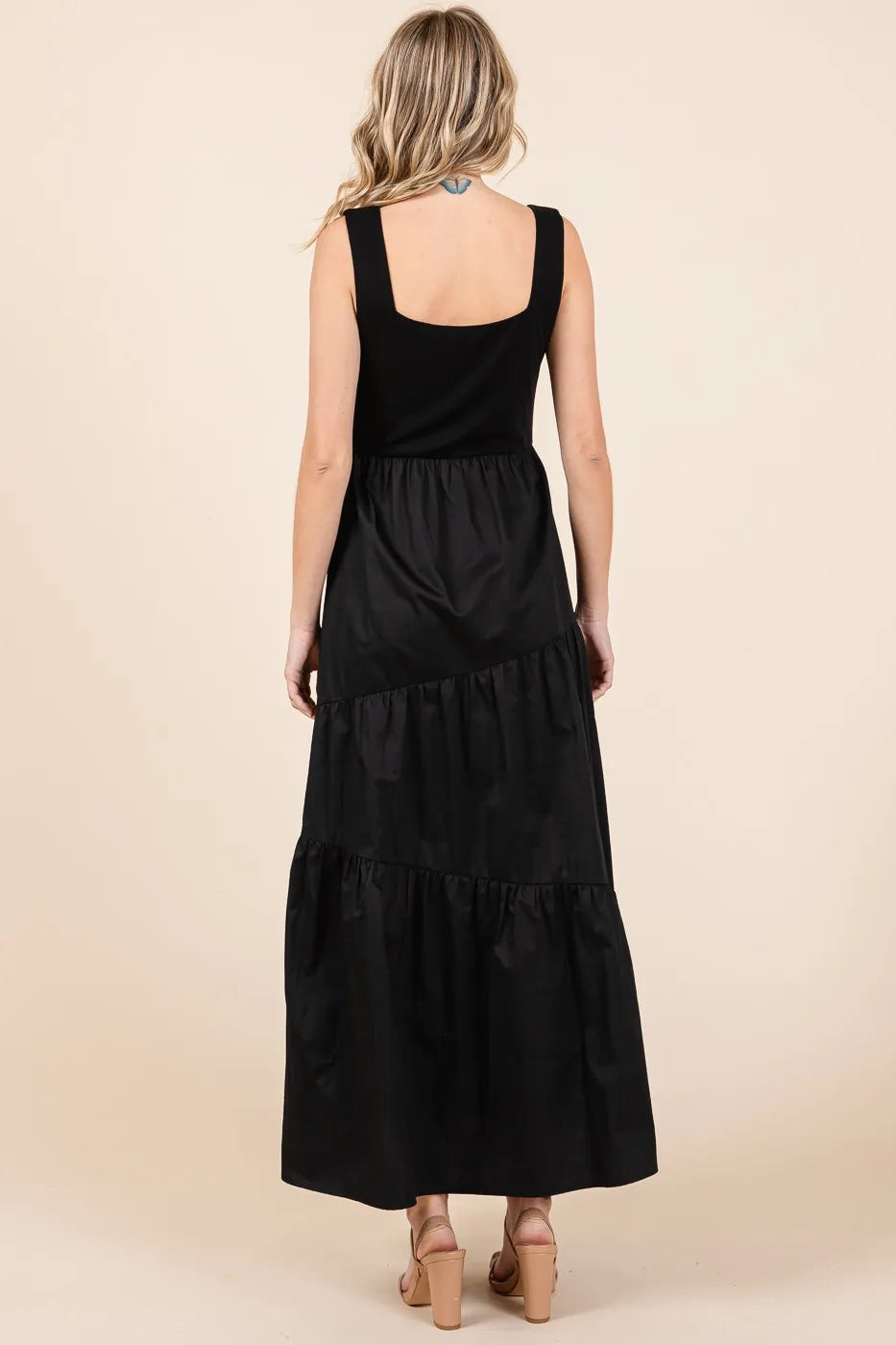 Mittoshop Mixed Media Square Neck Maxi Dress full length view