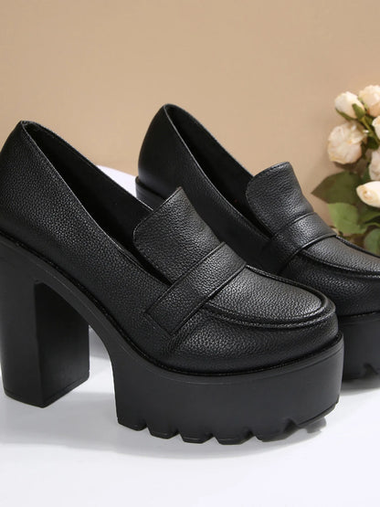 Round Toe Platform Block Heels Pumps - Fashorio