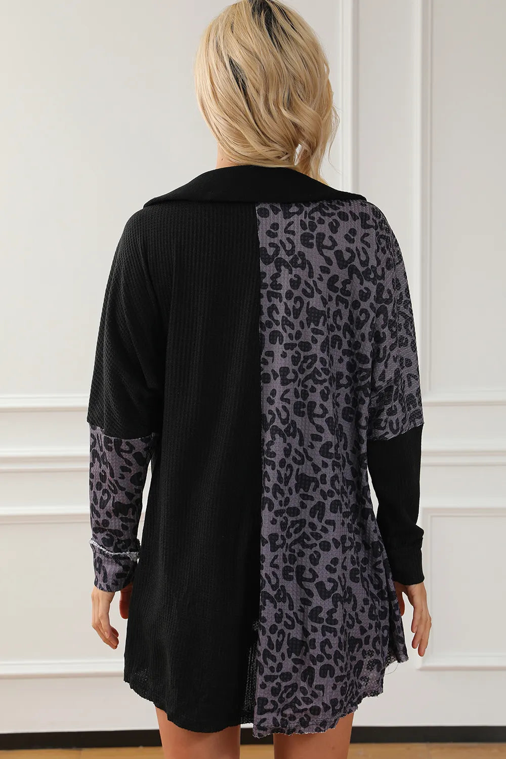 Half Button Leopard Collared Neck Blouse - Fashorio