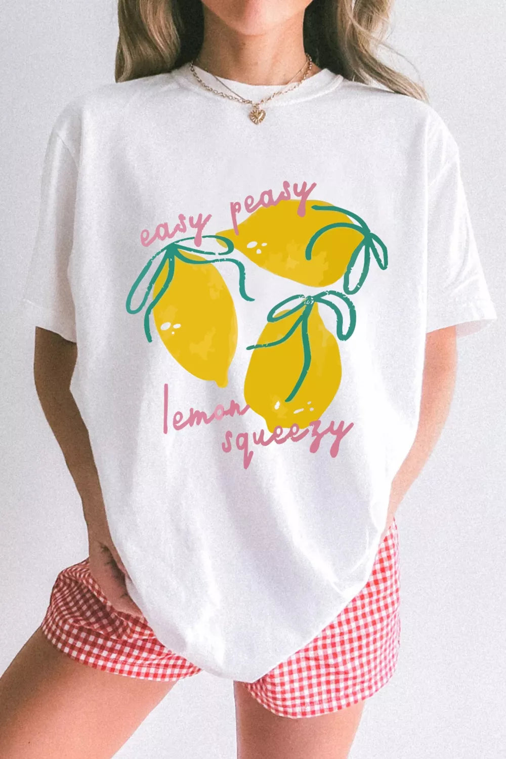 White Easy Peasy Lemon Squeezy graphic tee back view