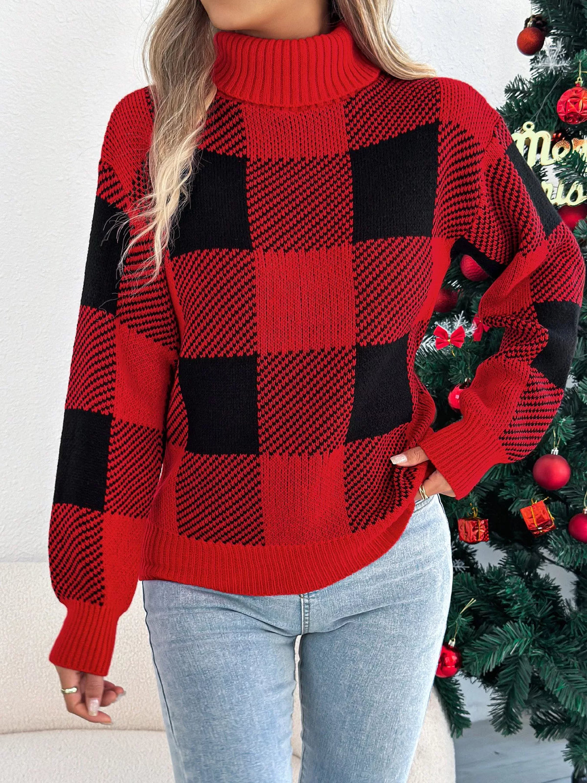 Christmas Plaid Turtleneck Sweater view 11
