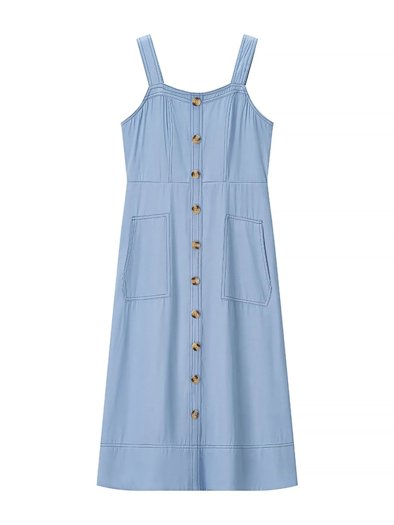 Wide Strap Sweetheart Neck Denim Dress - Fashorio