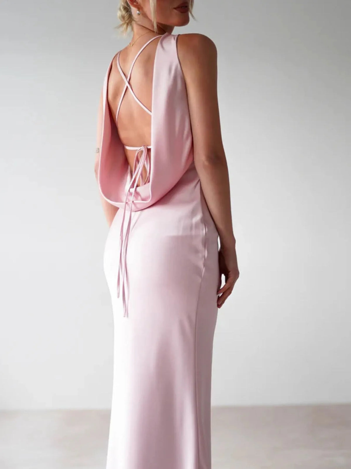 Satin Sleeveless Maxi Dress, skirt and hem detail