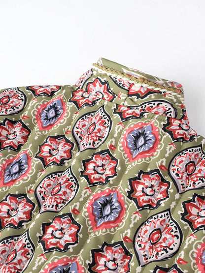 Belted Open Front Floral Winter Coat - Fashorio
