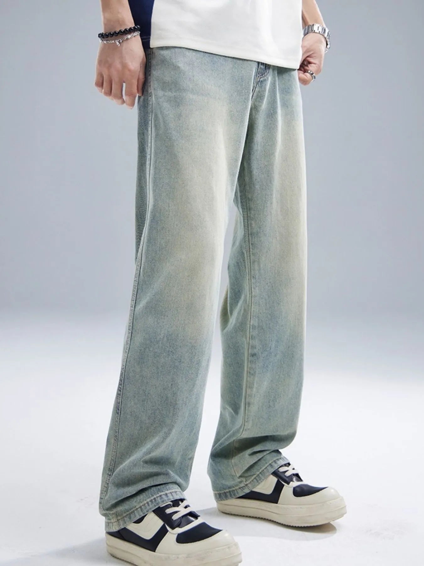 Men's Washed Straight Leg Jeans - Fashorio