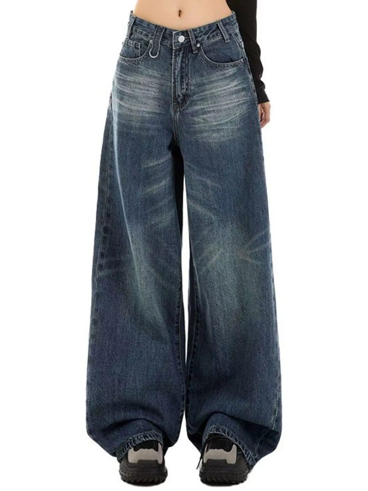 Wide leg vintage blue denim side profile