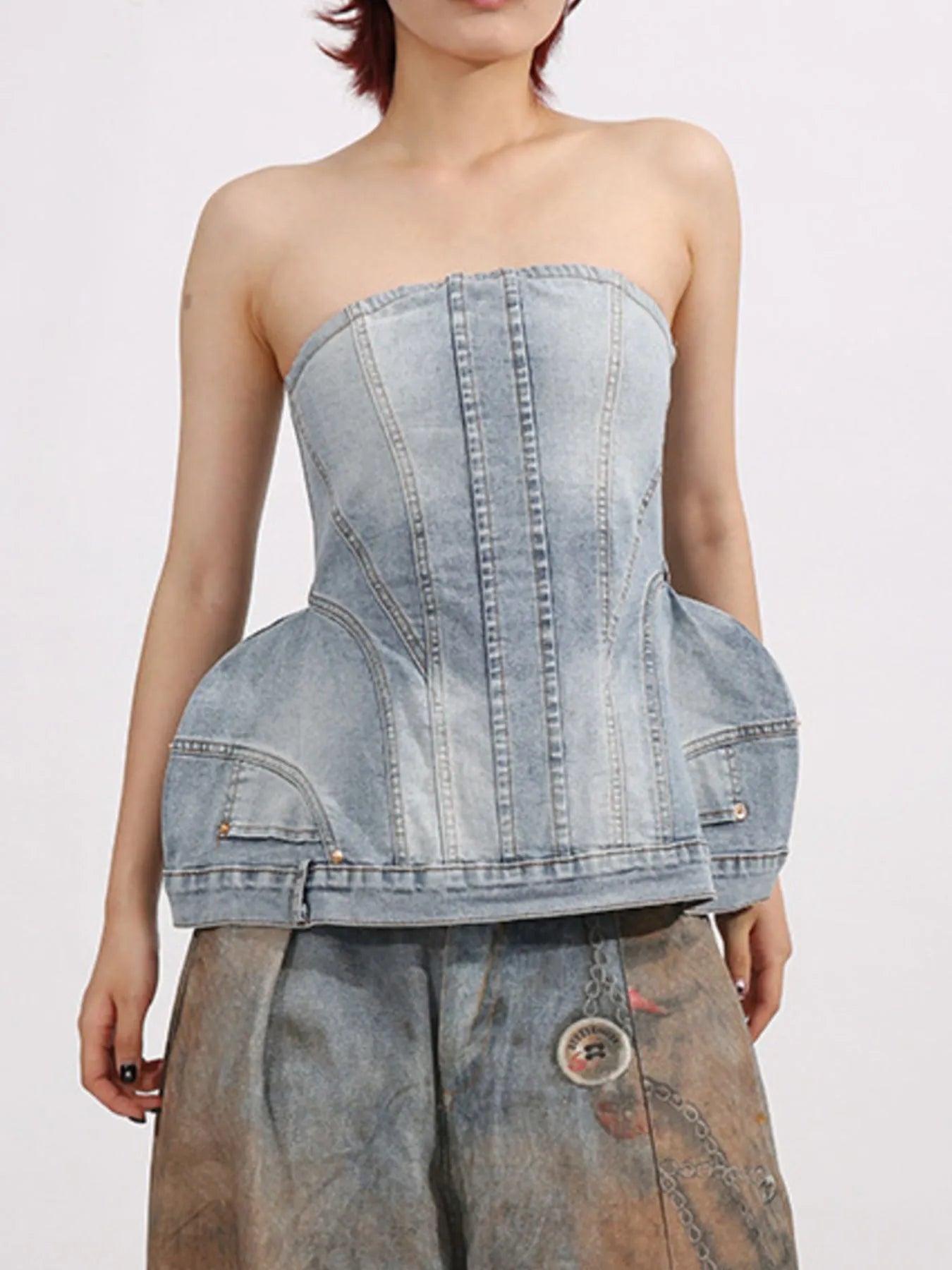 Zip Back Denim Tube Top - Fashorio