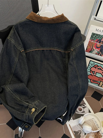 Men's Plus Size Corduroy Collar Button Up Denim Jacket - Fashorio